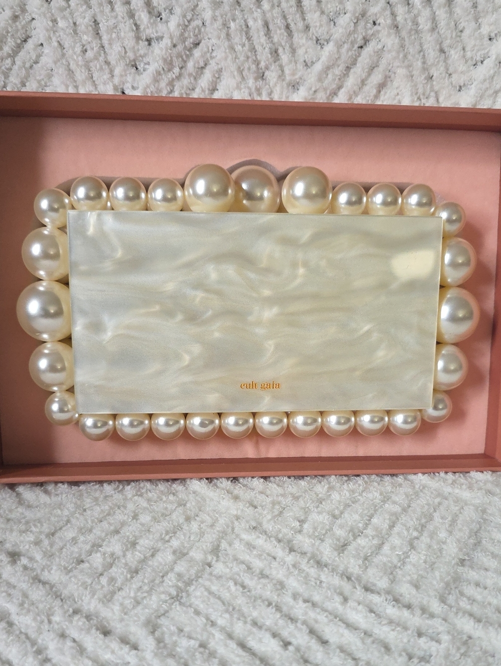 cult gaia Pearl-Trim Marbled Acrylic Clutch in Ivory - Picture 3 of 5
